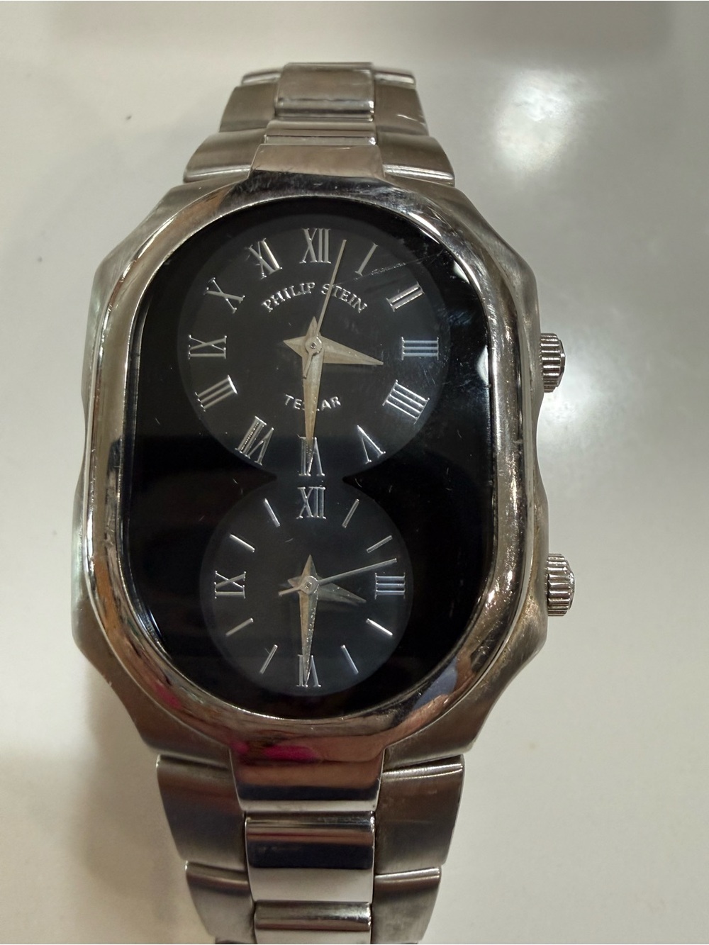Men’s Philip Stein Teslar Black Dial Roman Multi-Dial Quartz SS Bracelet w/ Box